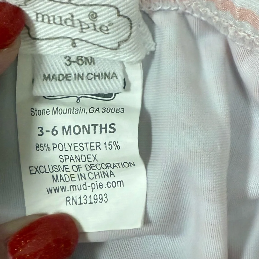 Mud Pie Adorable Baby Swimsuit, 3-6 months, Flamingo design with stripes ruffles